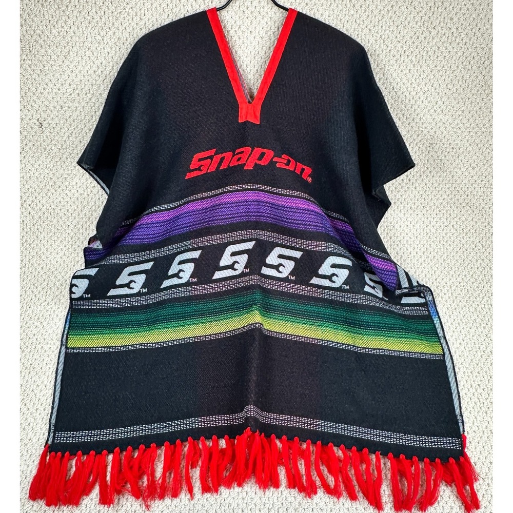 Snap on Tools Serape Poncho Multicolor Pullover Blanket Mechanic Car Racing EUC